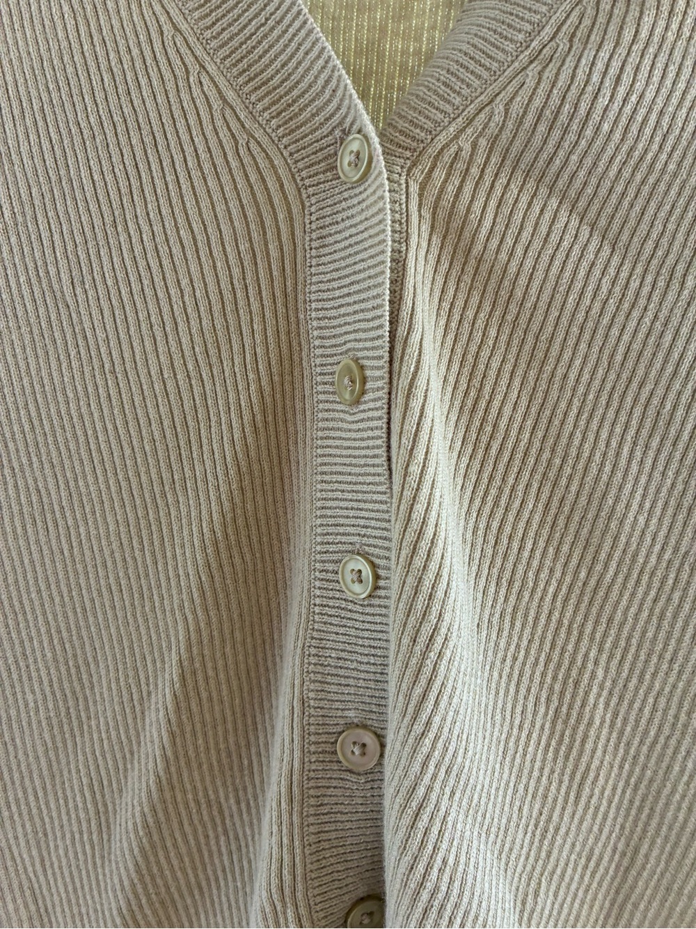 V-Neck Ribbed Button-Front Cardigan - Light Olive - Picture 2 of 6